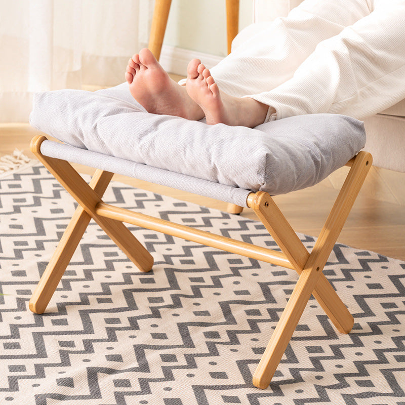 Foldable Stool With Padded Seat And Sturdy Wooden Structure Stornfield