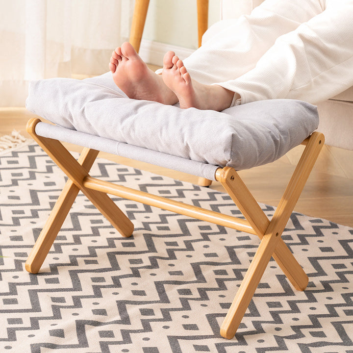 Foldable Stool With Padded Seat And Sturdy Wooden Structure Stornfield
