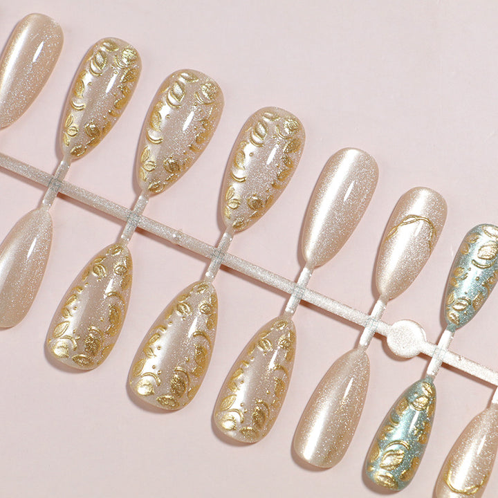 Artistic Stiletto Press-On Nail Set with Elegant Gold Accents Stornfield