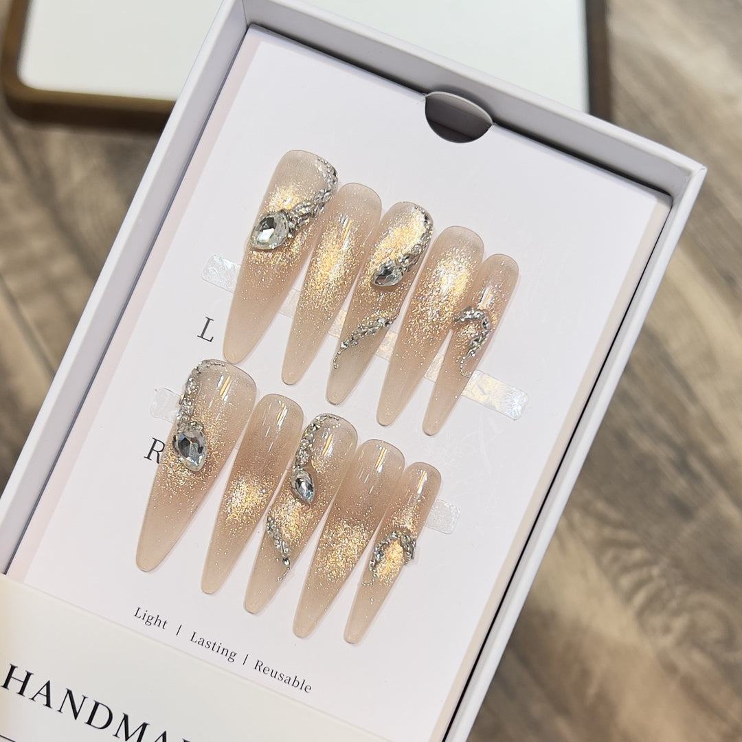 Decorative Stiletto Press-On Nail Art Set with Crystal Accents Stornfield