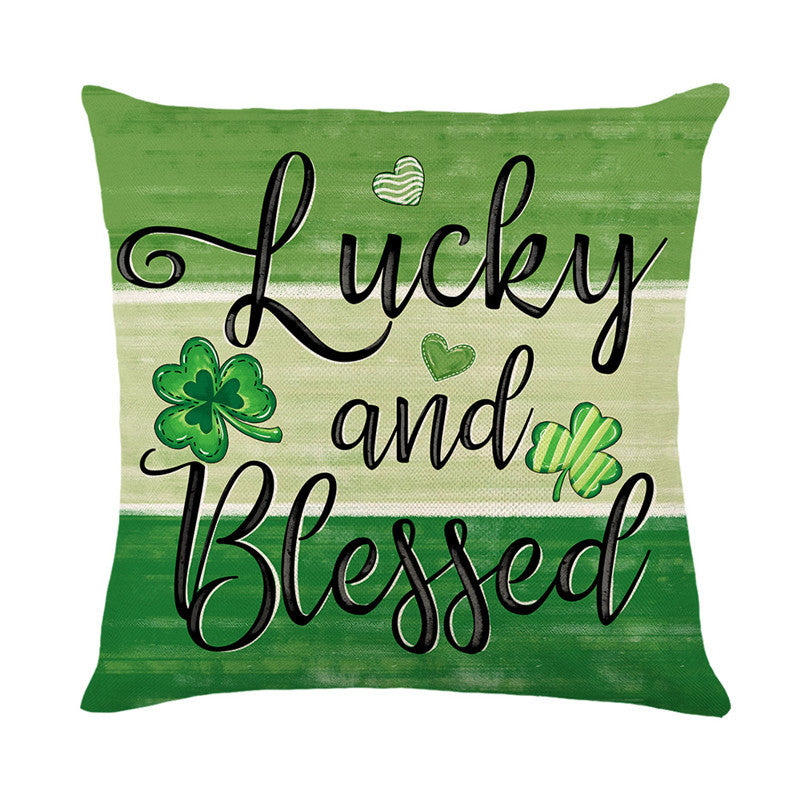 Decorative Cotton-Linen St. Patrick's Day Square Throw Pillow Cover with Shamrock Print