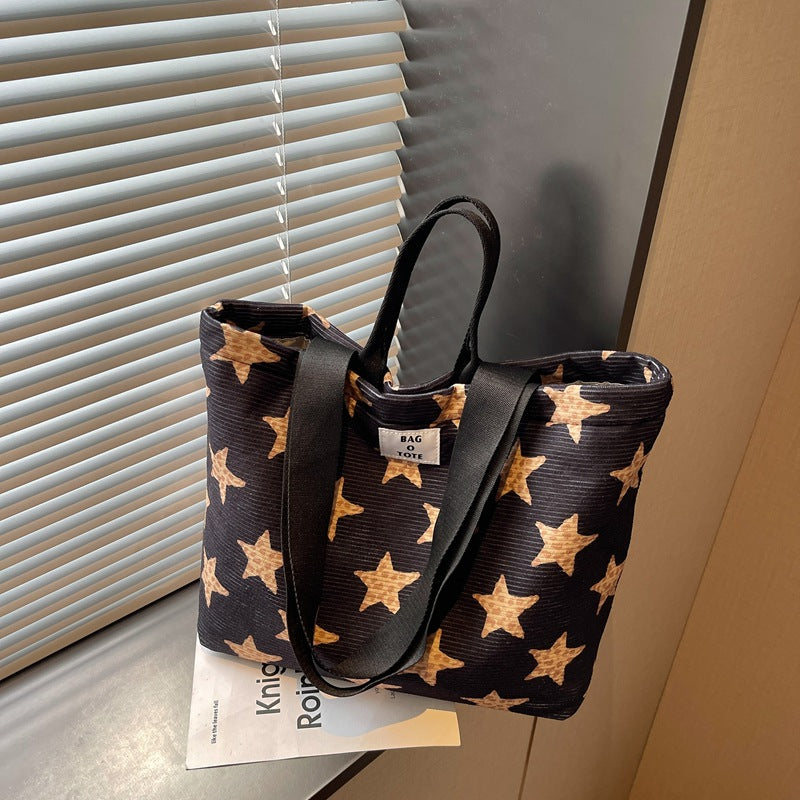 Star-Patterned Canvas Tote Bag