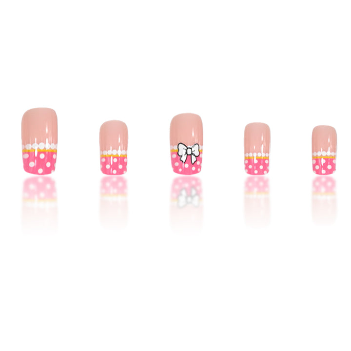 Decorative Press-On Nail Extensions with Bow Design