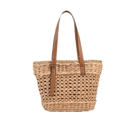 Braided raffia shoulder bag with leather handles Stornfield