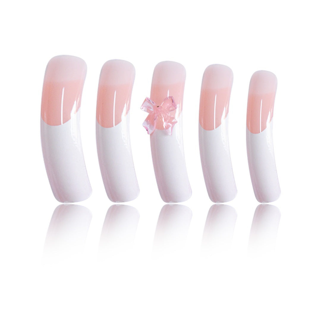 Elegant French Tip Press-On Nails with Bow Accents Stornfield