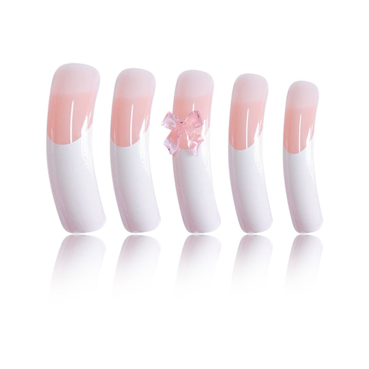 Elegant French Tip Press-On Nails with Bow Accents Stornfield