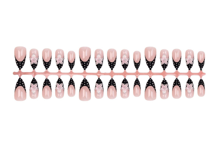 Artificial nail set with elegant 3D flowers and stylish dots Stornfield