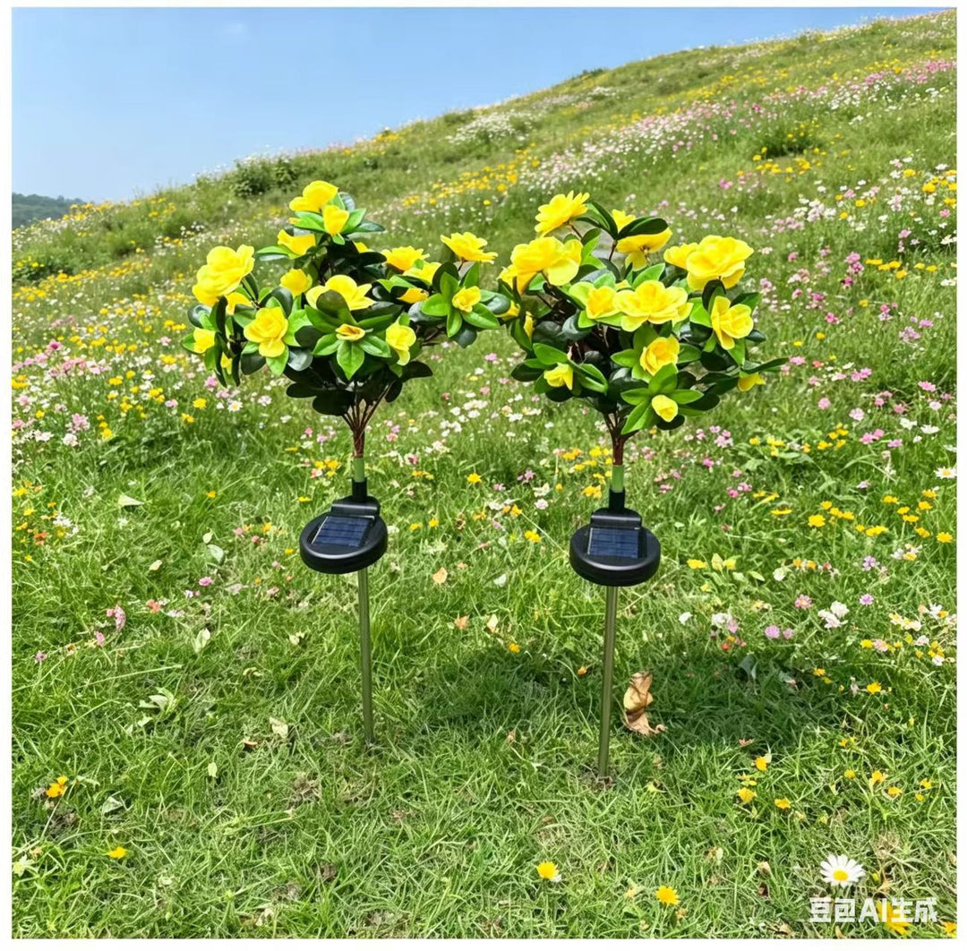 Solar-Powered Realistic Camellia Floral Garden Stake Lights With Adjustable LED Heads And Stainless Steel Spike Stornfield