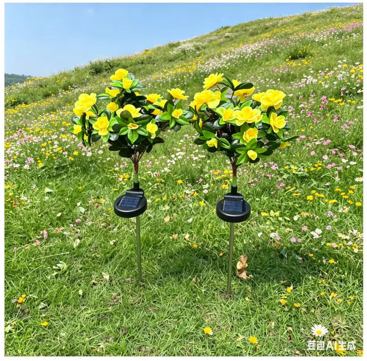 Solar-Powered Realistic Camellia Floral Garden Stake Lights With Adjustable LED Heads And Stainless Steel Spike Stornfield