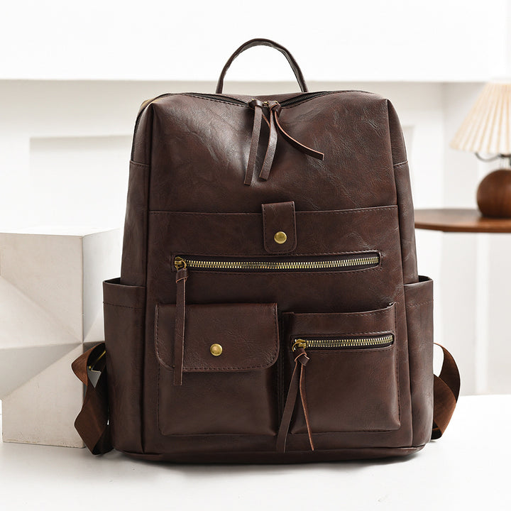Stylish Multi-Pocket Faux Leather Backpack Stornfield