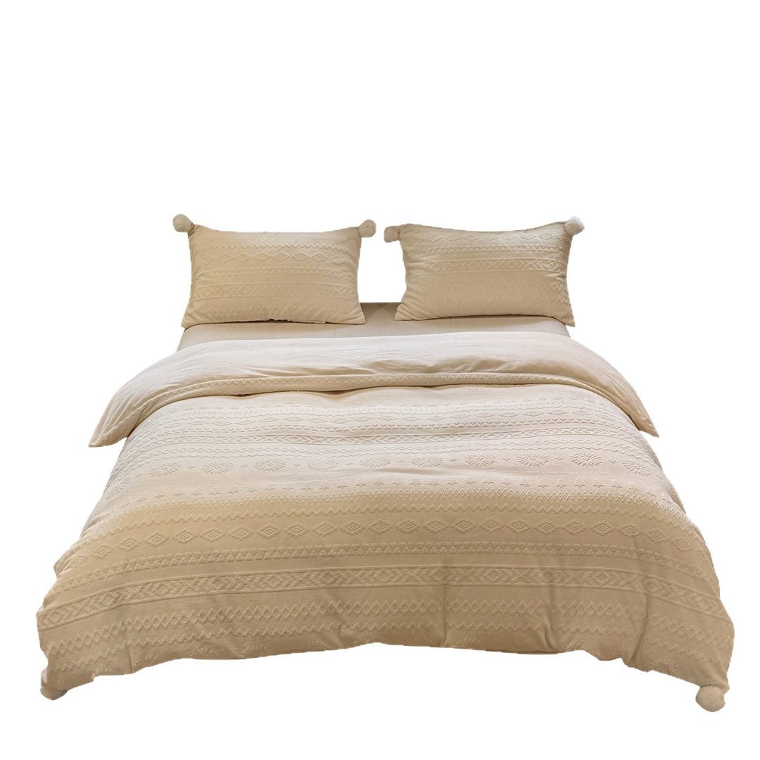 Plush Pom-Pom Microplush Comforter Set with Jacquard Snowflake Texture