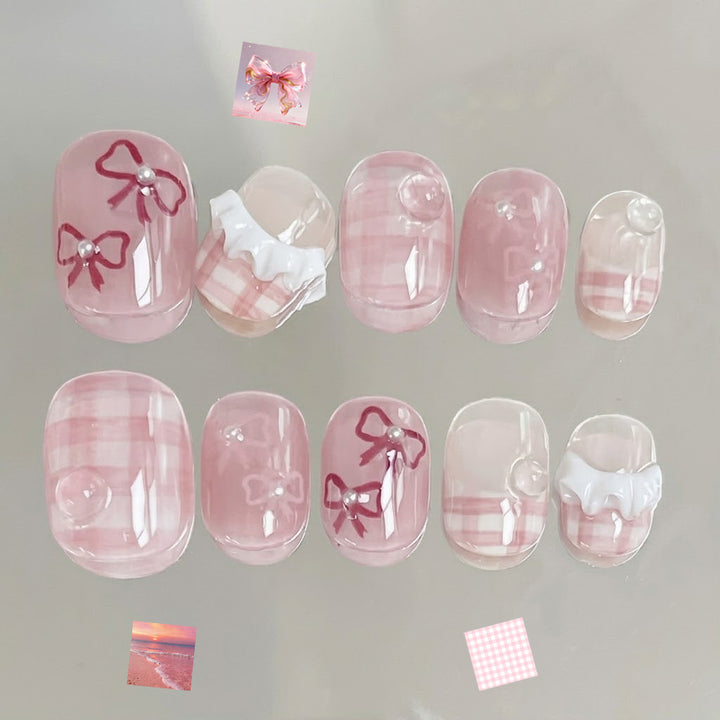 Elegant Bow-Embellished Press-On Nails