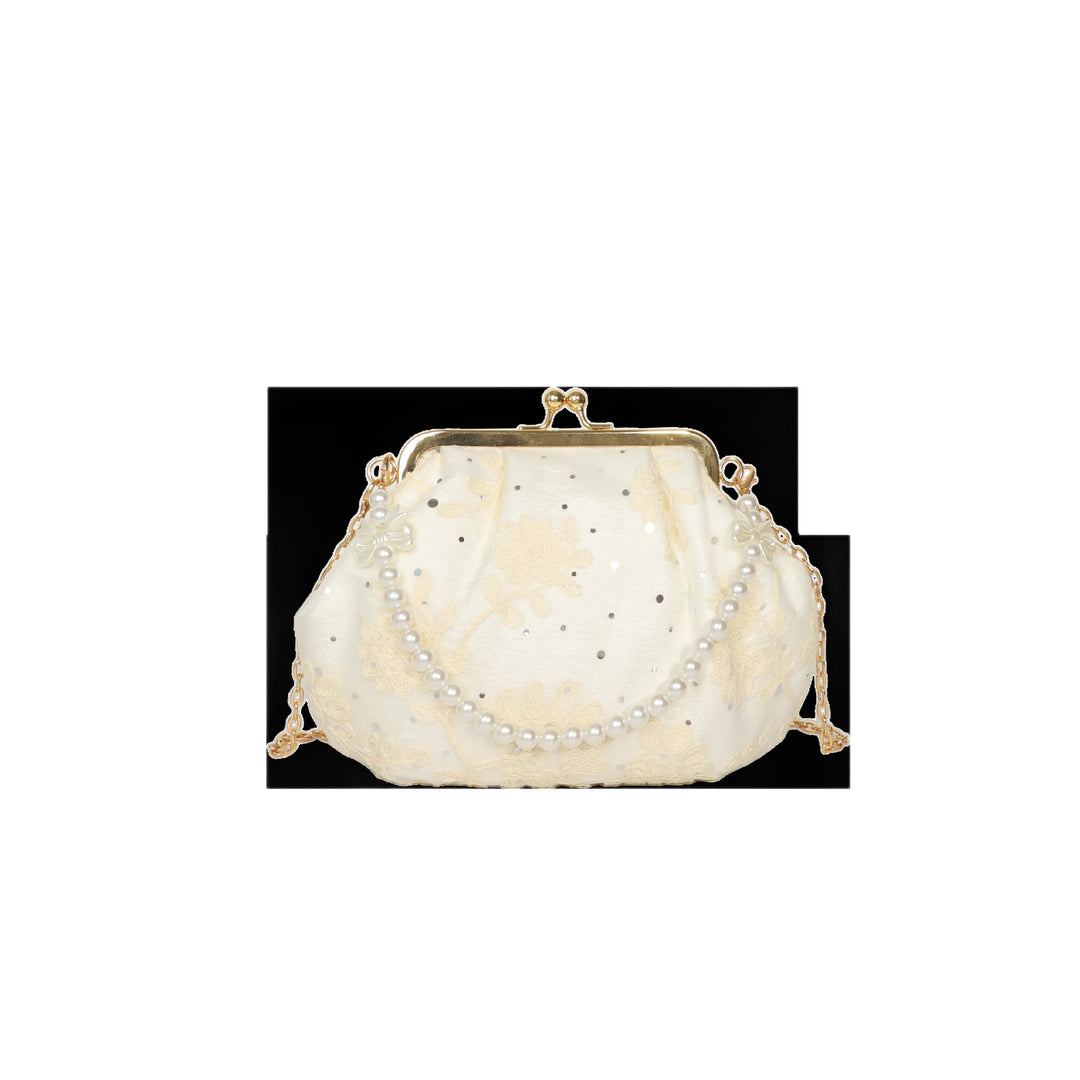 Embroidered Clutch Handbag with Pearl Accents