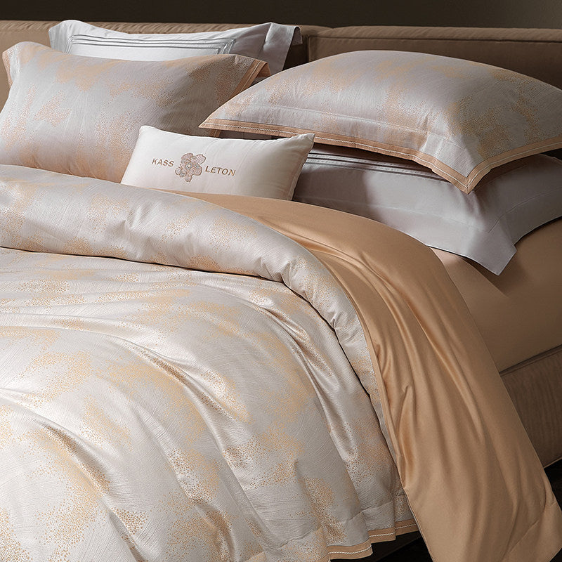 Jacquard Cotton-Sateen Duvet Cover Set with Reversible Silk-Feel Lining and Decorative Lumbar Pillow