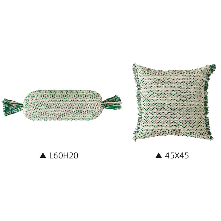 Cozy cushion set made of woven cotton blend with cylindrical roll and tassels Stornfield