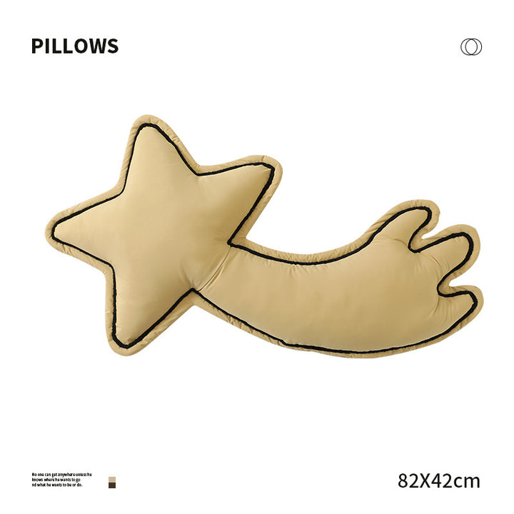 Decorative star cuddle pillow with tail and quilted piping