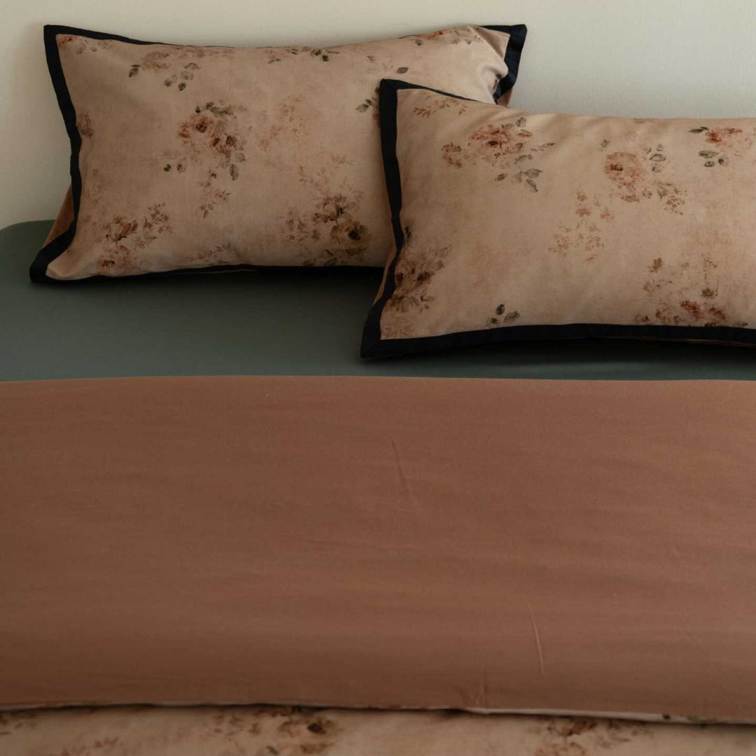 Floral Cotton Sateen Duvet Cover Set with Piped Pillow Shams