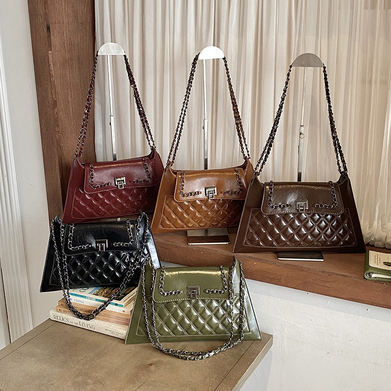 Quilted Chain-Accent Handbag