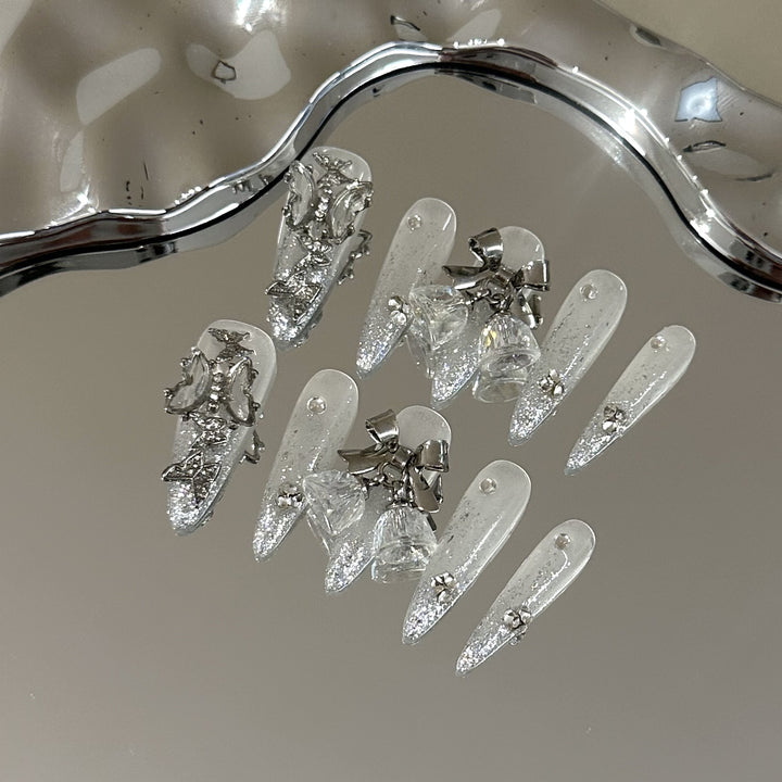 Artistic Rhinestone-Embellished Press-On Nail Set
