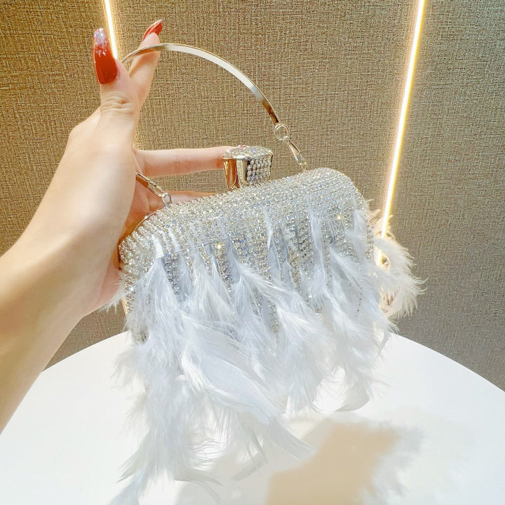 Feather-Embellished Evening Clutch