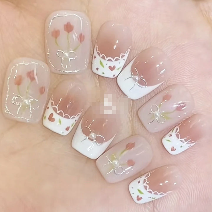 Decorative Press-On Nail Art Set with Floral and Whimsical Designs