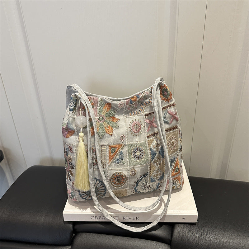 Embroidered Boho Tote Bag