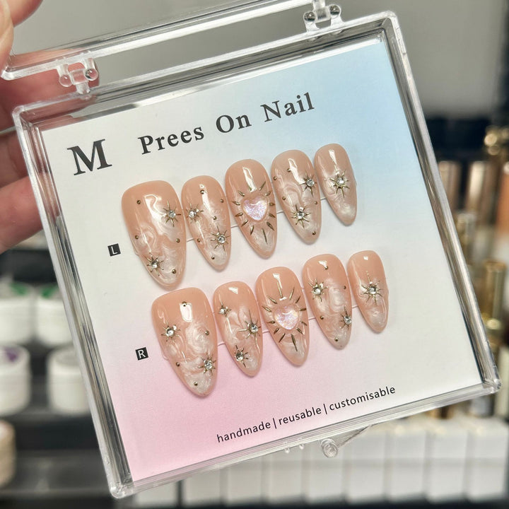 Decorative Press-On Nail Art Set with Heart and Star Accents