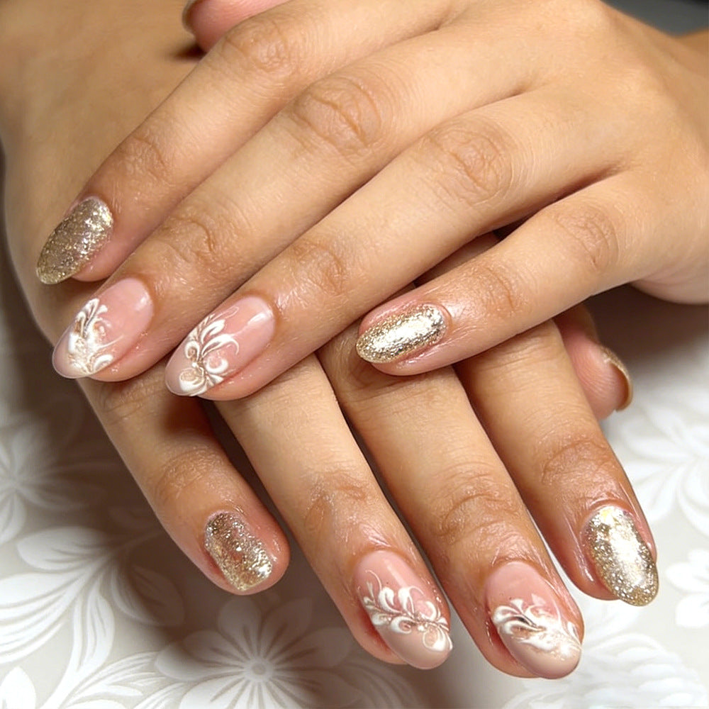 Elegant Floral Glitter Press-On Nails Stornfield