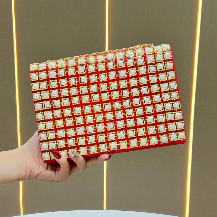 Decorative Crystal-Studded Evening Clutch