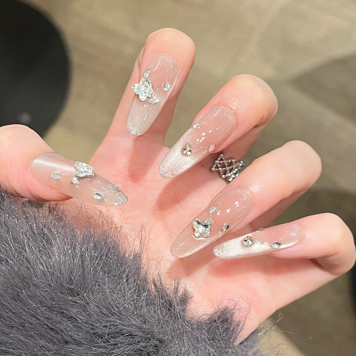 Elegant Press-On Nail Extensions with Crystal Accents Stornfield