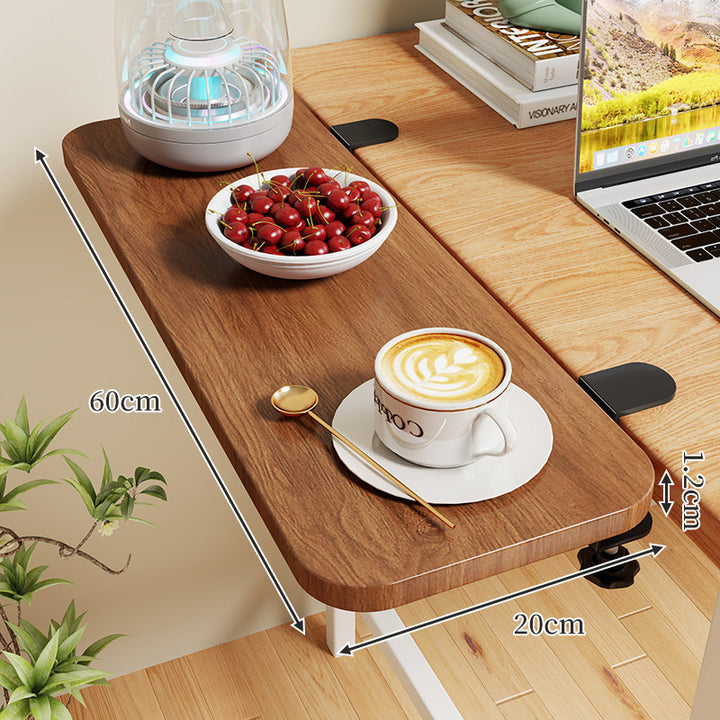 Clamp-On Expandable Desk Side Table Shelf with Wide Smooth Surface and Slim Adjustable Clamp