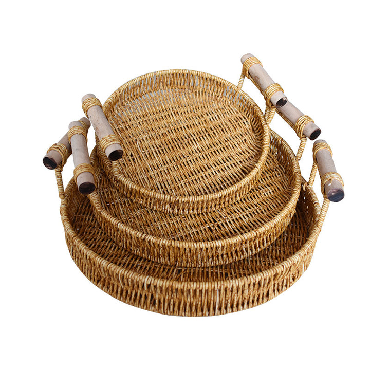 Handcrafted Natural Woven Serving Tray Set Stornfield