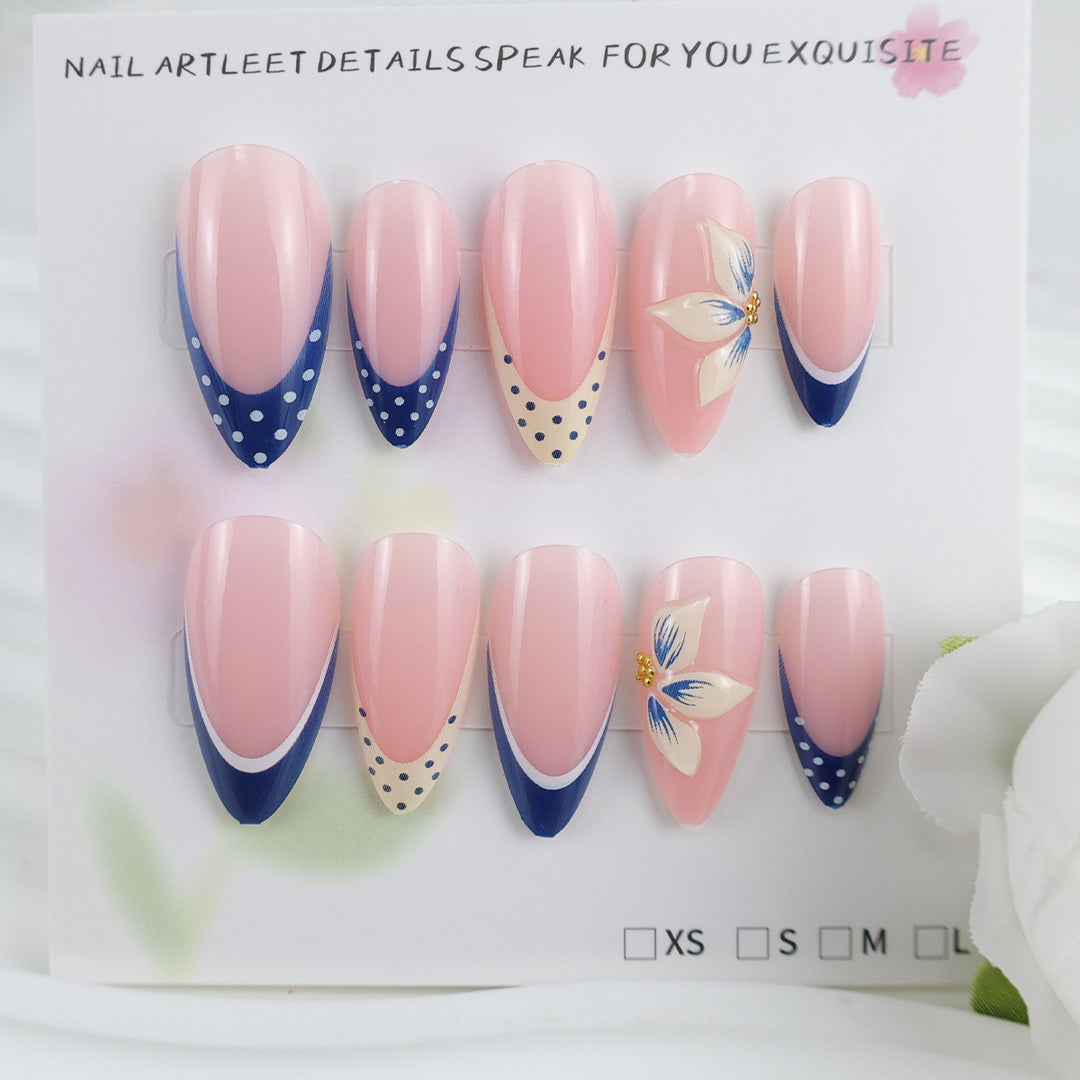 Artificial nail set with elegant floral details and modern accents Stornfield