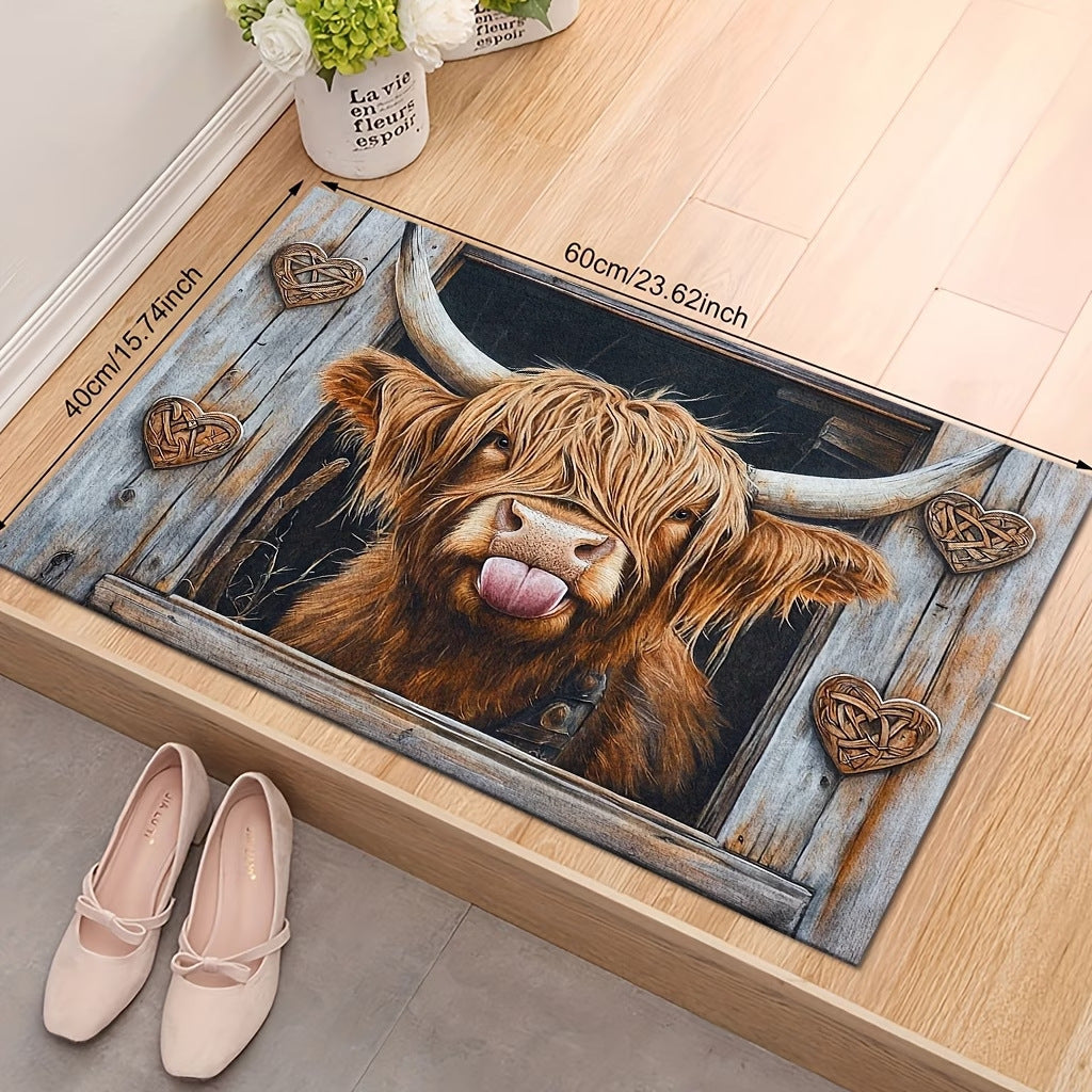 Colorful Highland Cow-Themed Area Mat