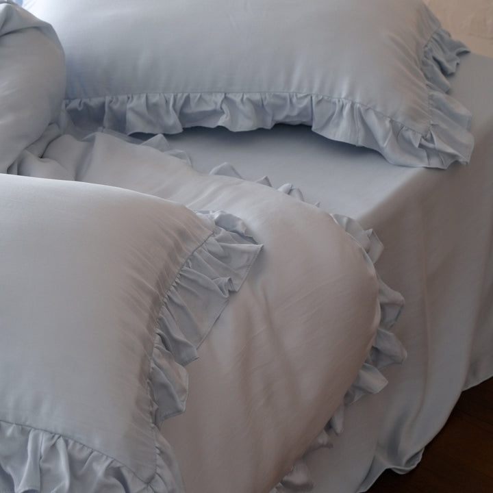 Ruffled Cotton-Linen Duvet Cover Set with Pillowcases and Fitted Sheet