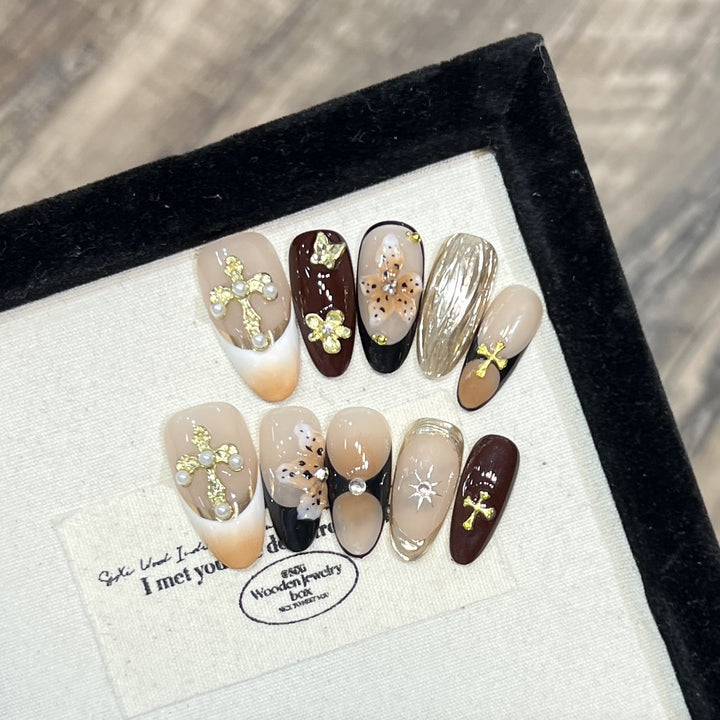 Elegant Stiletto Press-On Nail Set with Decorative Accents Stornfield