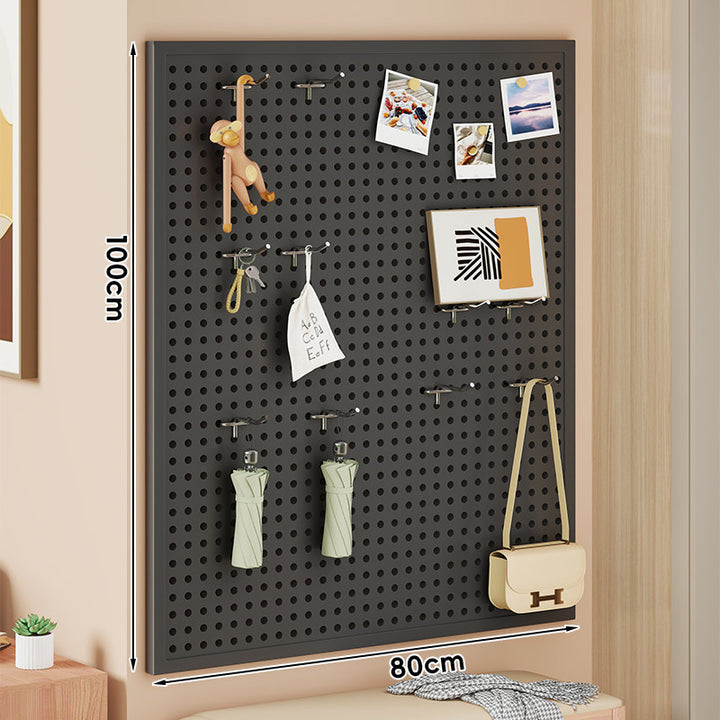 Large Vertical Perforated Wall Storage Panel with Adjustable Hooks and Accessory Mounts