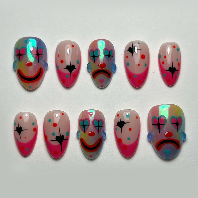 Whimsical Clown-Themed Press-On Nail Art