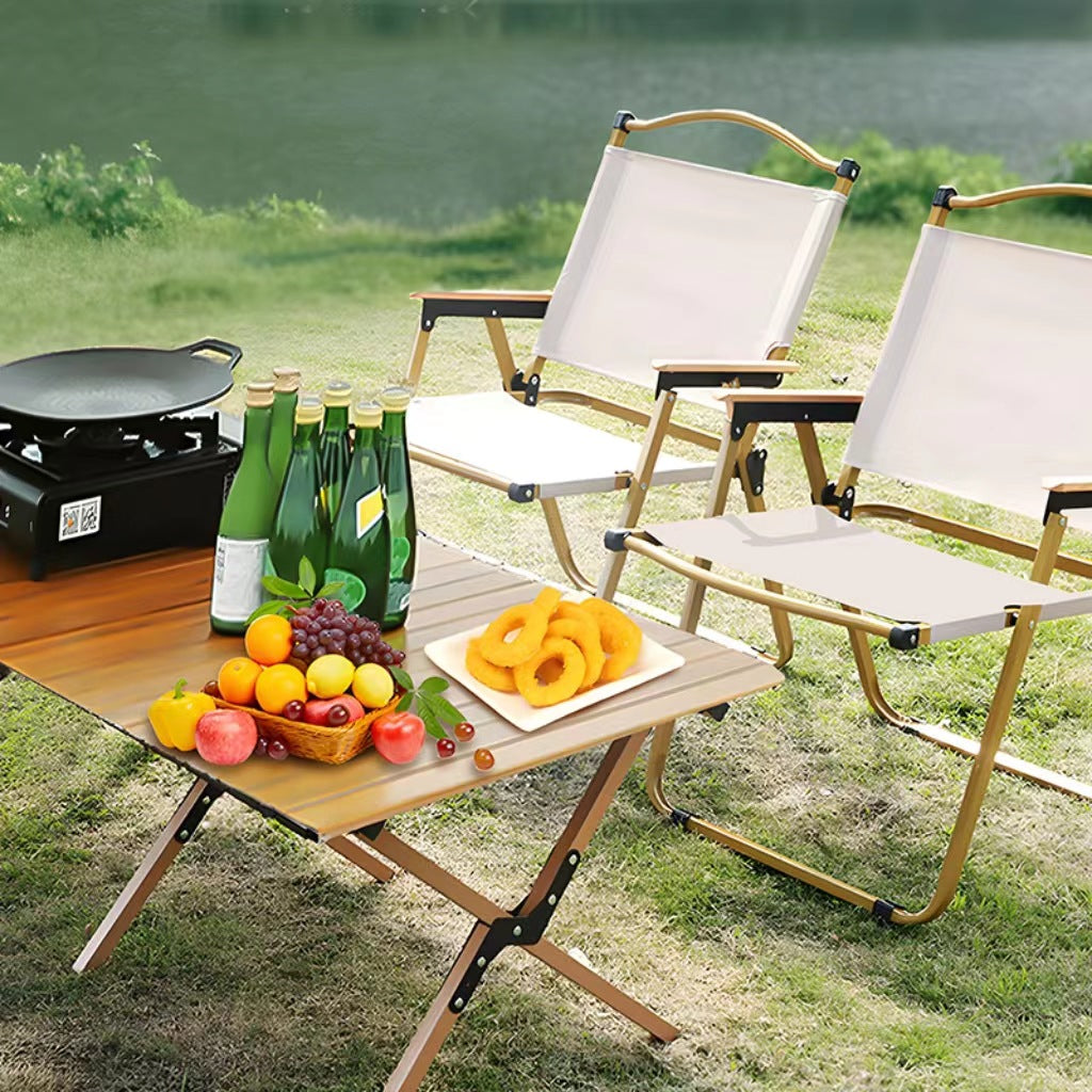 Ladies folding chair with wooden armrests Stornfield