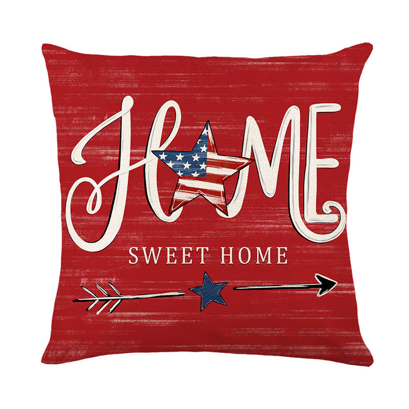 Patriotic Rustic Farmhouse Throw Pillow Cover with Star Accent