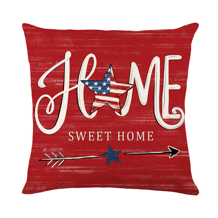 Patriotic Rustic Farmhouse Throw Pillow Cover with Star Accent