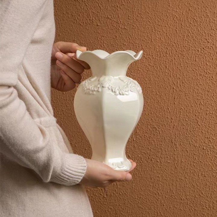 Decorative Floral Embellished Ceramic Vase for Display