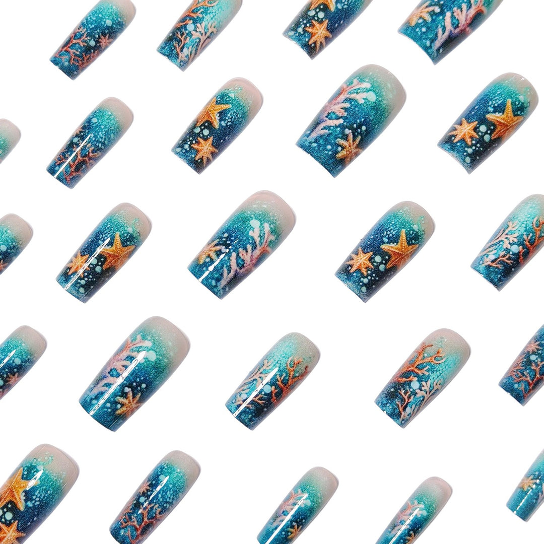Glittering artificial nails with maritime star motif Stornfield