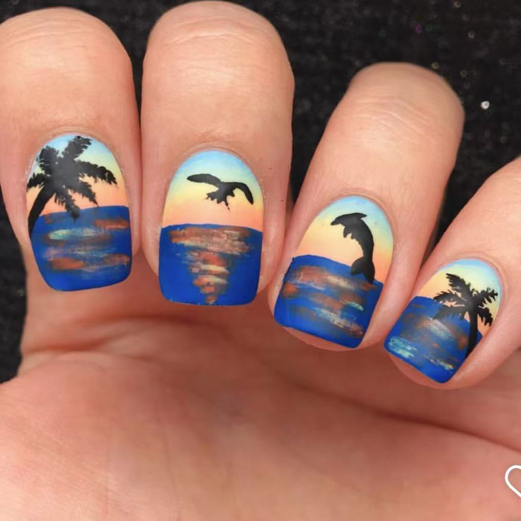 Artistic Ocean-Themed Press-On Nails Stornfield