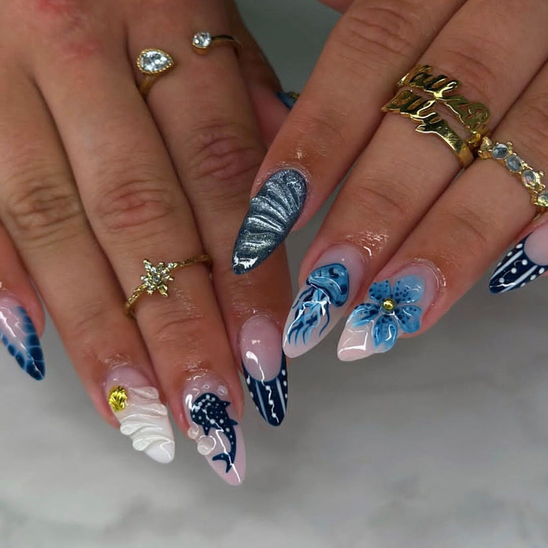 Artistic Ocean-Themed Press-On Nails Stornfield