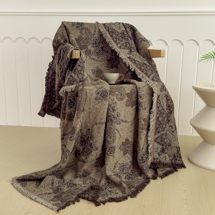 Oversized Jacquard Patchwork Floral Woven Throw Blanket with Fringed Edges