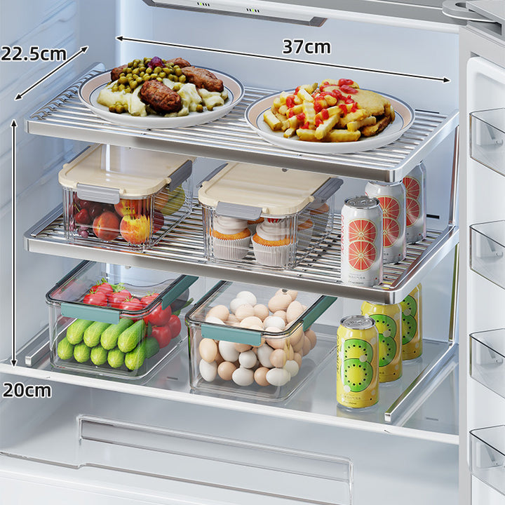 Two-Tier Adjustable Refrigerator Shelf Riser and Fridge Organizer