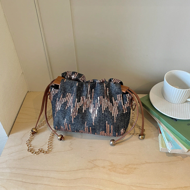 Artistic Textured Drawstring Handbag