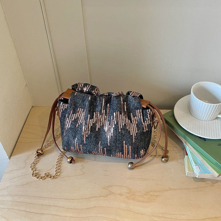 Artistic Textured Drawstring Handbag