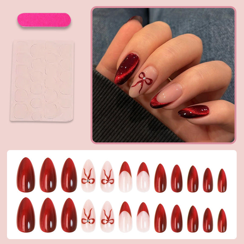 Acrylic Nail Set with Luxurious Ombre Effects and Delicate Bows Stornfield